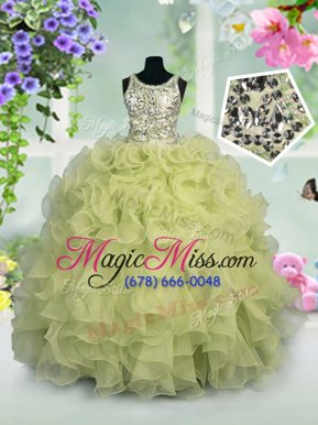Inexpensive Scoop Organza Sleeveless Floor Length Little Girls Pageant Gowns and Ruffles and Sequins
