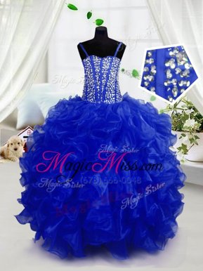 Best Organza Sleeveless Floor Length Little Girl Pageant Gowns and Beading and Ruffles