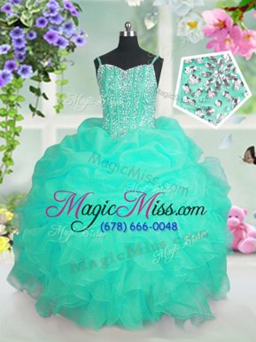 Fantastic Spaghetti Straps Sleeveless Organza Little Girl Pageant Gowns Beading and Ruffles and Pick Ups Lace Up