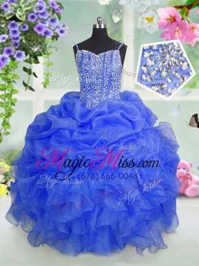 Discount Pick Ups Baby Blue Sleeveless Organza Lace Up Little Girls Pageant Gowns for Party and Wedding Party