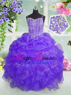 Best Pick Ups Floor Length Lavender Little Girls Pageant Gowns Spaghetti Straps Sleeveless Lace Up