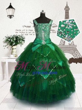 Elegant Floor Length Ball Gowns Sleeveless Dark Green Pageant Gowns For Girls Lace Up