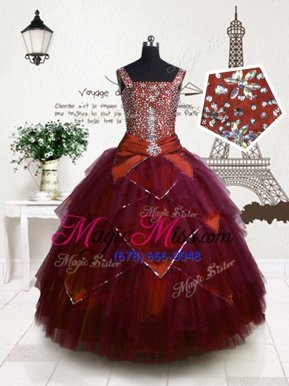 Charming Fuchsia Sleeveless Tulle Lace Up Little Girls Pageant Dress for Party and Wedding Party