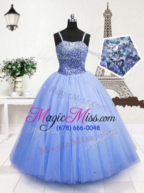 Excellent Light Blue Sleeveless Floor Length Beading and Sequins Zipper Little Girls Pageant Gowns