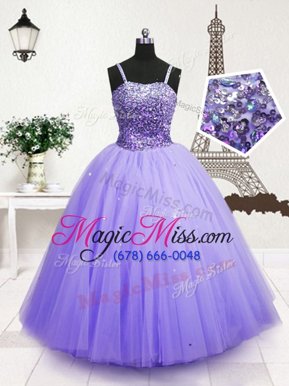 Discount Tulle Sleeveless Floor Length Pageant Gowns For Girls and Beading and Sequins