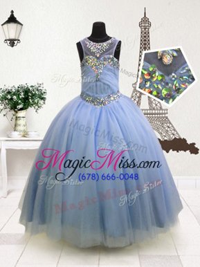 Light Blue Little Girls Pageant Dress Wholesale Party and Wedding Party and For with Beading and Ruffles Scoop Sleeveless Zipper