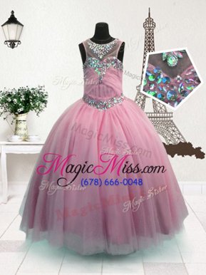 Admirable Ball Gowns Kids Formal Wear Pink Scoop Organza Sleeveless Floor Length Zipper