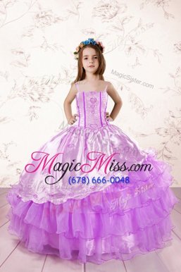 Discount Ruffled Ball Gowns Kids Pageant Dress Fuchsia Spaghetti Straps Organza Sleeveless Floor Length Lace Up