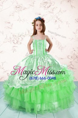 Affordable Organza Spaghetti Straps Sleeveless Lace Up Embroidery and Ruffled Layers Little Girl Pageant Dress in
