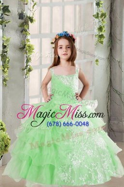 Enchanting Ruffled Square Sleeveless Lace Up Little Girl Pageant Dress Apple Green Organza