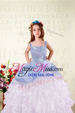 Custom Made Ruffled Floor Length Ball Gowns Sleeveless Light Blue Pageant Gowns For Girls Lace Up