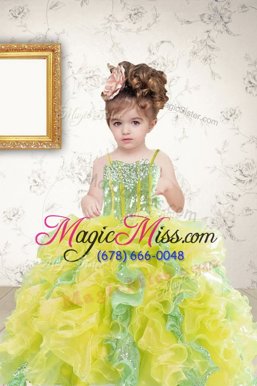 Beauteous Sequins Ball Gowns Little Girl Pageant Gowns Multi-color Spaghetti Straps Organza Sleeveless Floor Length Lace Up