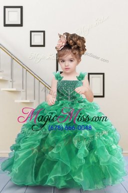 Perfect Floor Length Ball Gowns Sleeveless Apple Green Kids Formal Wear Lace Up
