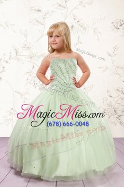 Dramatic Beading Little Girl Pageant Gowns Apple Green Lace Up Sleeveless Floor Length