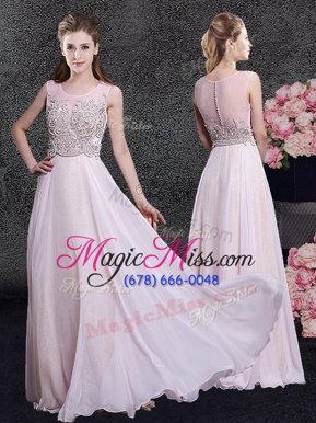 Traditional Baby Pink Mother Of The Bride Dress Prom and Party and Military Ball and Wedding Party and For with Beading Scoop Sleeveless Zipper