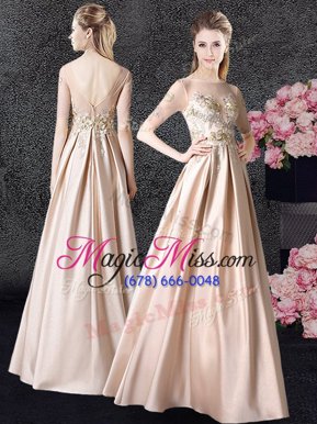 Fashionable Scoop Half Sleeves Appliques Zipper Mother Of The Bride Dress