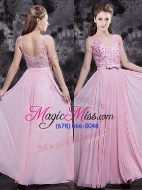 Hot Selling Sleeveless Side Zipper Floor Length Appliques and Bowknot Homecoming Dress