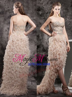 High Low Empire Sleeveless Champagne Pageant Dresses Zipper