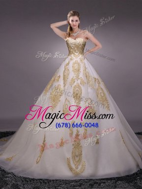 Enchanting Sleeveless With Train Appliques Lace Up Vestidos de Quinceanera with White Brush Train