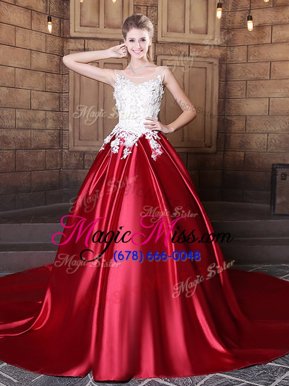 Floor Length Wine Red 15 Quinceanera Dress Scoop Sleeveless Lace Up