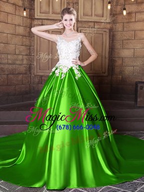 Fantastic Scoop Lace Up Quinceanera Dress Appliques Sleeveless Floor Length