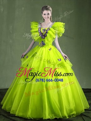 Superior Sweetheart Sleeveless Lace Up Vestidos de Quinceanera Yellow Green Organza