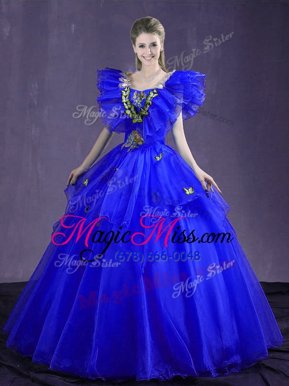 Amazing Royal Blue Sweetheart Lace Up Appliques and Ruffles Quince Ball Gowns Sleeveless