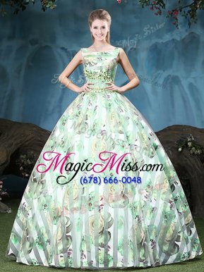 Ideal Straps Straps Sleeveless Tulle Floor Length Lace Up Sweet 16 Dresses in Multi-color for with Appliques and Pattern