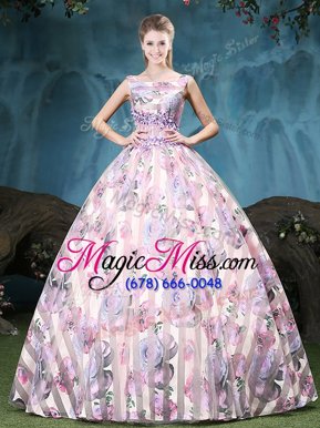 Custom Fit Multi-color Ball Gowns Tulle Straps Sleeveless Appliques and Pattern Floor Length Lace Up Sweet 16 Dresses