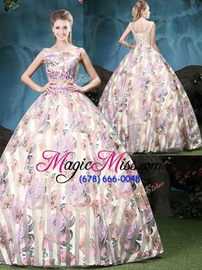 Deluxe Straps Sleeveless Lace Up 15 Quinceanera Dress Multi-color Tulle