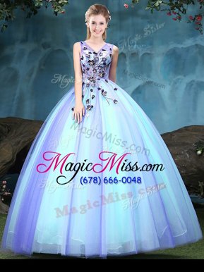 Low Price Multi-color Ball Gowns Appliques Quince Ball Gowns Lace Up Tulle Sleeveless Floor Length