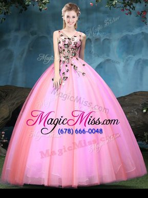 New Arrival Ball Gowns Sweet 16 Dress Multi-color V-neck Tulle Sleeveless Floor Length Lace Up