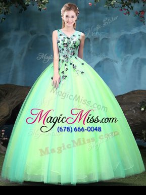 Fashion Multi-color Ball Gowns Appliques 15th Birthday Dress Lace Up Tulle Sleeveless Floor Length