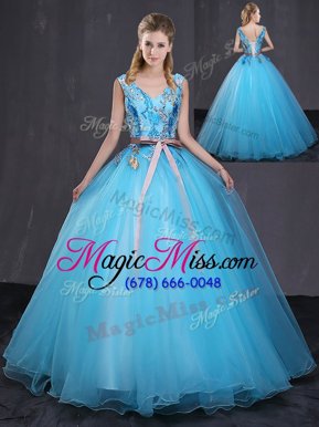 Superior Blue Sleeveless Tulle Lace Up Ball Gown Prom Dress for Military Ball and Sweet 16 and Quinceanera