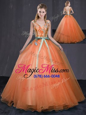 Eye-catching Orange Sleeveless Beading and Belt Floor Length Sweet 16 Dresses