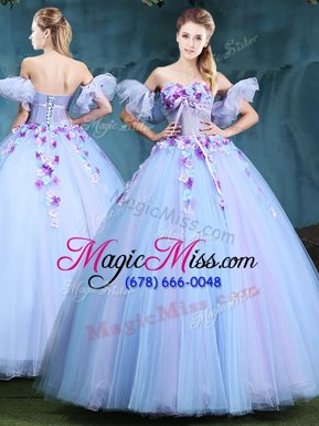 Most Popular Sweetheart Sleeveless Tulle Quinceanera Dress Appliques Lace Up