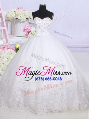 Enchanting With Train White Wedding Gowns Sweetheart Sleeveless Court Train Lace Up