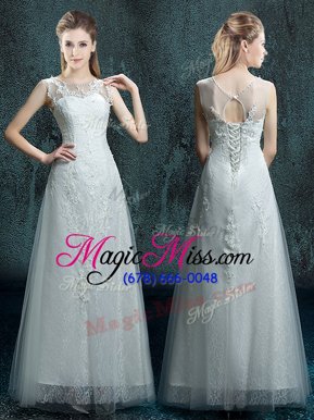 Cute Scoop Sleeveless Appliques Lace Up Wedding Dress