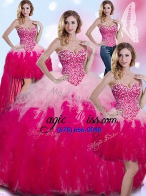 Dynamic Four Piece Floor Length Ball Gowns Sleeveless Multi-color Sweet 16 Dresses Lace Up