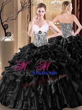Vintage Sweetheart Sleeveless Lace Up Sweet 16 Dresses Black Organza