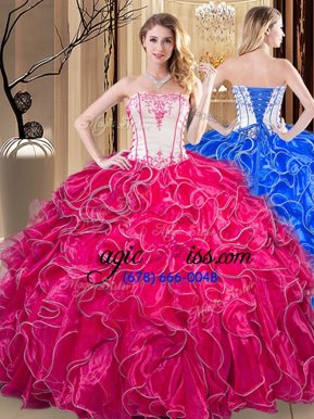 Delicate Coral Red Sleeveless Organza Lace Up Sweet 16 Dress for Military Ball and Sweet 16 and Quinceanera