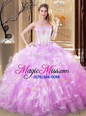 Great Sleeveless Embroidery and Ruffles Lace Up 15th Birthday Dress