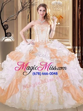 Romantic White and Yellow Lace Up Strapless Embroidery and Ruffled Layers 15th Birthday Dress Organza Sleeveless