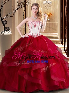 Noble Strapless Sleeveless Tulle Ball Gown Prom Dress Embroidery Lace Up