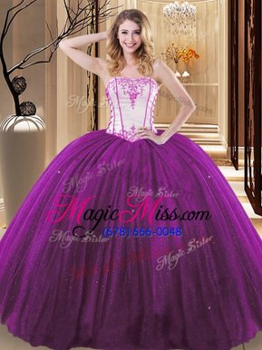 Custom Fit Tulle and Sequined Sleeveless Floor Length Quinceanera Dress and Embroidery