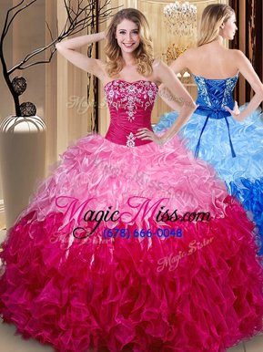 Designer Sweetheart Sleeveless Organza Quinceanera Gowns Embroidery and Ruffles Lace Up