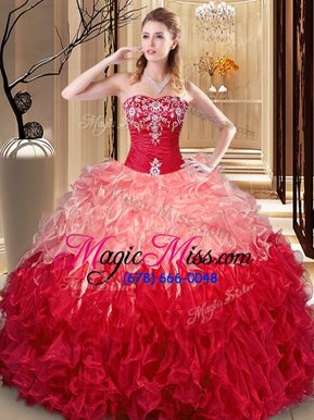 Fabulous Multi-color Lace Up Sweetheart Embroidery and Ruffles 15th Birthday Dress Organza Sleeveless