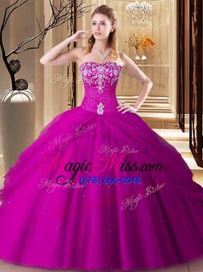 Noble Hot Pink Sleeveless Embroidery Floor Length Quinceanera Gown