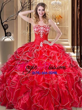 Popular Floor Length Ball Gowns Sleeveless Coral Red Sweet 16 Quinceanera Dress Lace Up