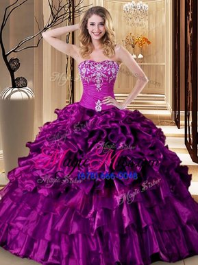 Fitting Floor Length Ball Gowns Sleeveless Purple Quinceanera Gowns Lace Up